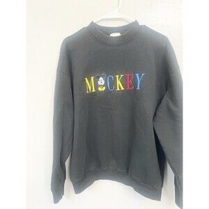Vintage Mickey Mouse Spellout Crewneck Sweatshirt XL 90s USA Made Boxy Black